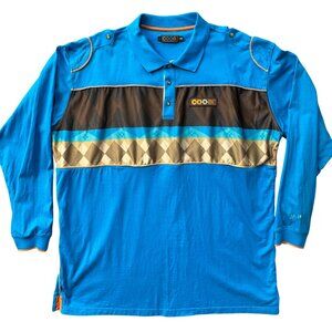 VTG Coogi Mens Long-Sleeve Polo Shirt 4XL Blue Argyle Print Button-Up Collar 4XL